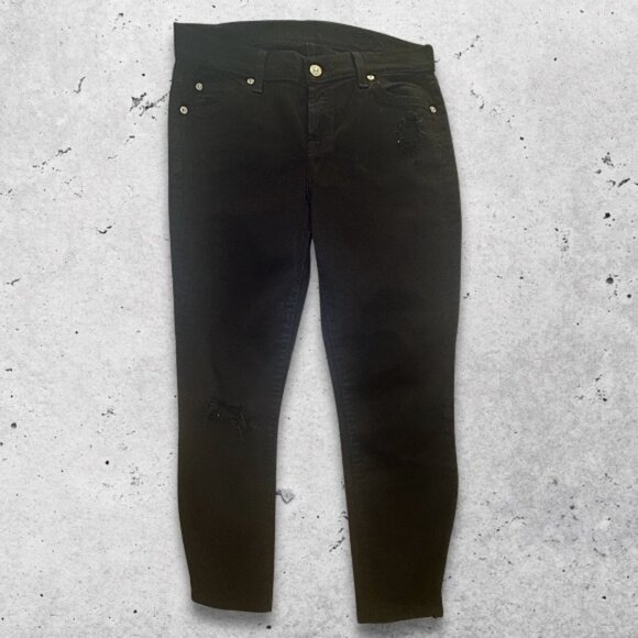 7 for All Mankind Jeans Skinny Fit Cotton Spandex Distressed‎ Detail Black W 26 - Picture 1 of 10